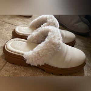Women's Cream Fur-Lined Platform Mules